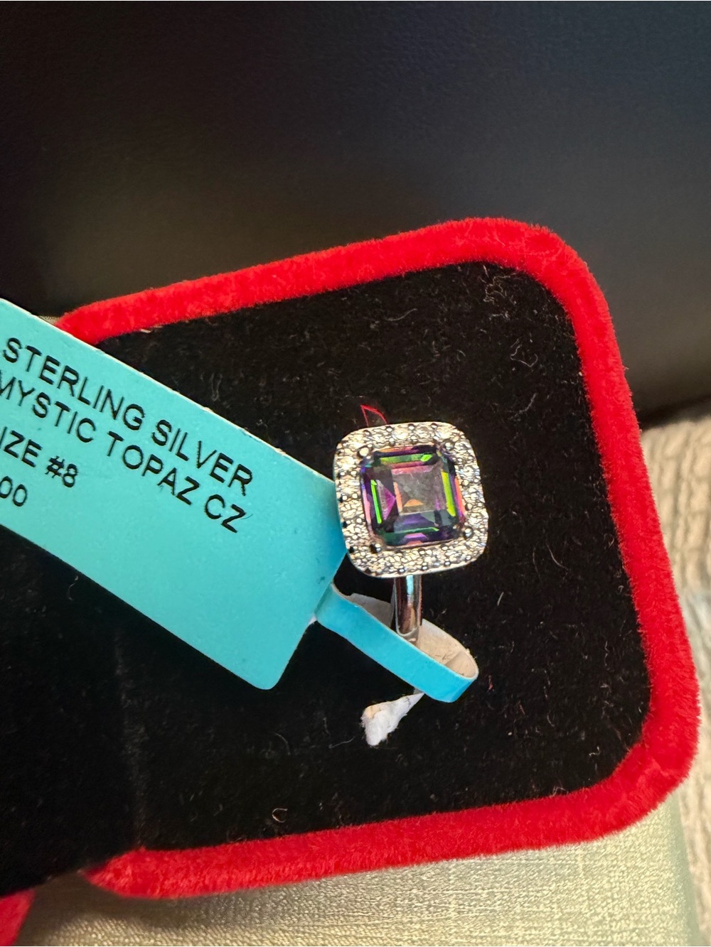 NWT Mystic topaz Halo Square Ring